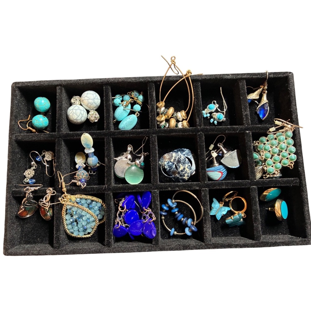 18 pairs -Blue toned Earrings